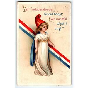 4th Of July Postcard Artist Signed Ellen Clapsaddle Patriotic Girl Germany 2936